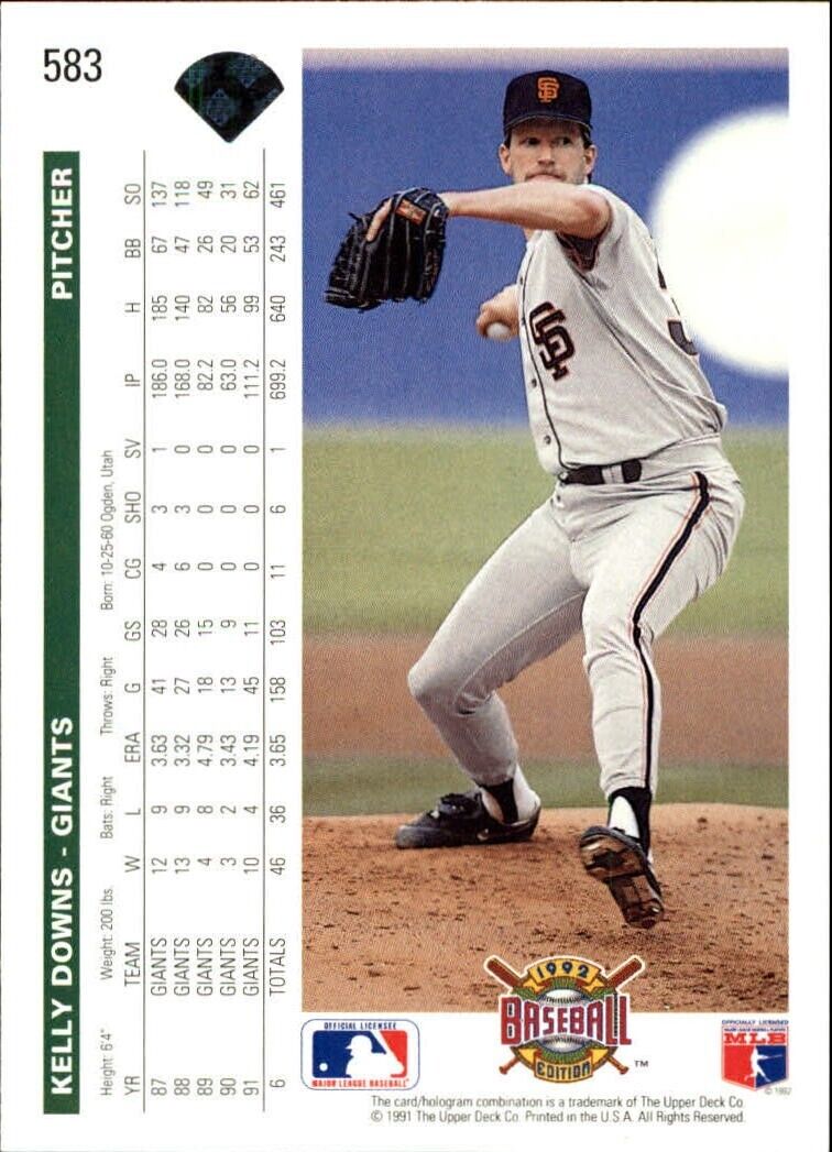 Kelly Downs 1992 Upper Deck MLB #583 Baseball Card San Francisco Giants