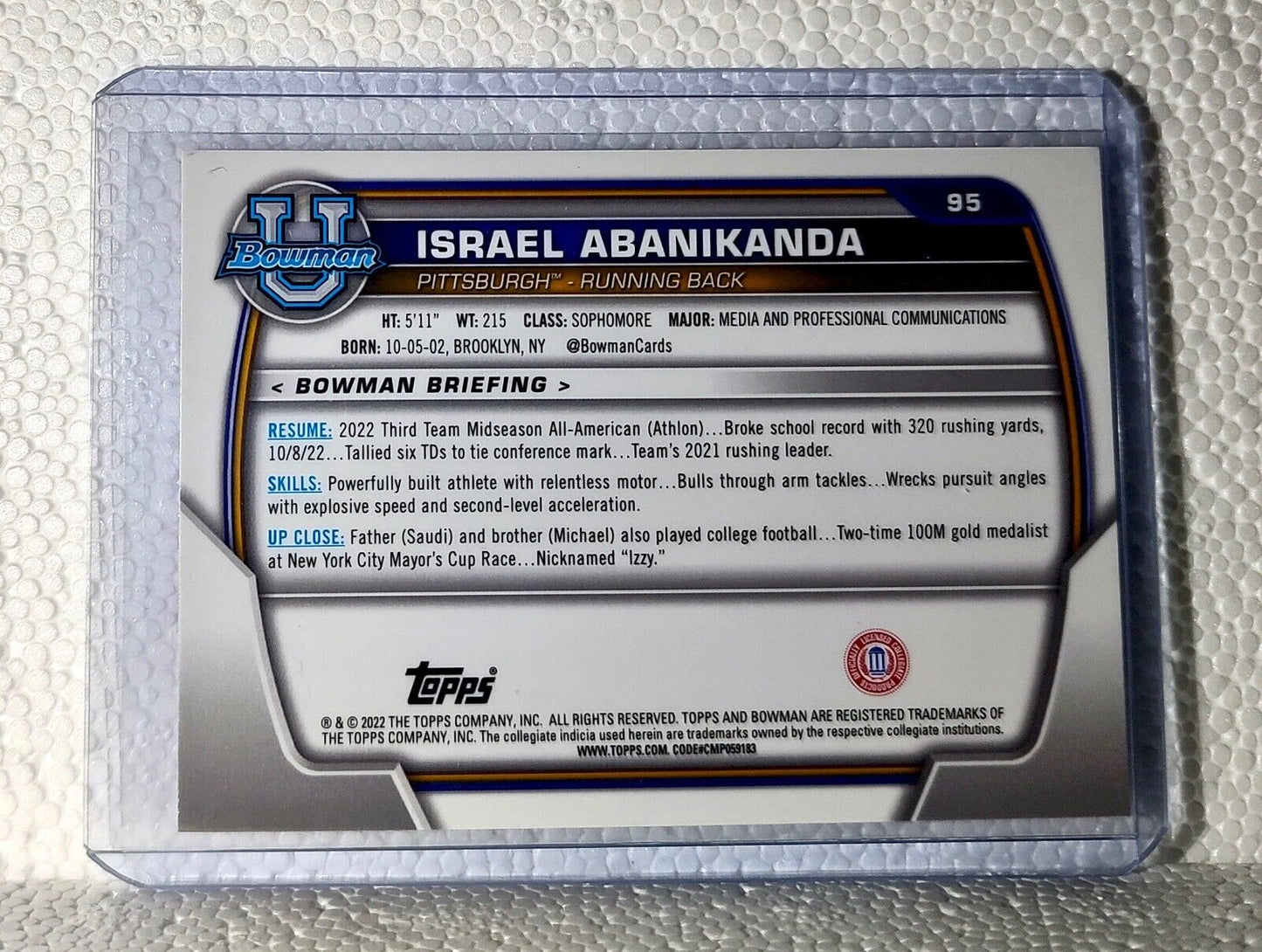 Israel Abanikanda 2022 Topps 1st Bowman U Pink Refractor Football #95 Card Pitt