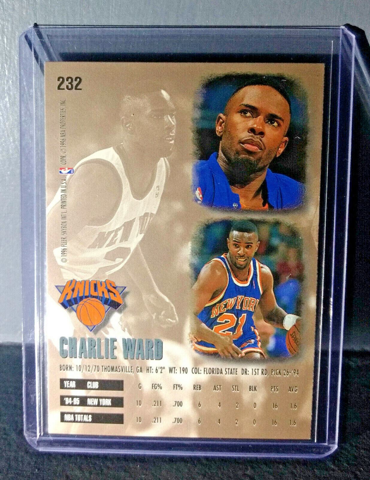 1995-96 Charlie Ward Fleer Ultra #232 Basketball Card