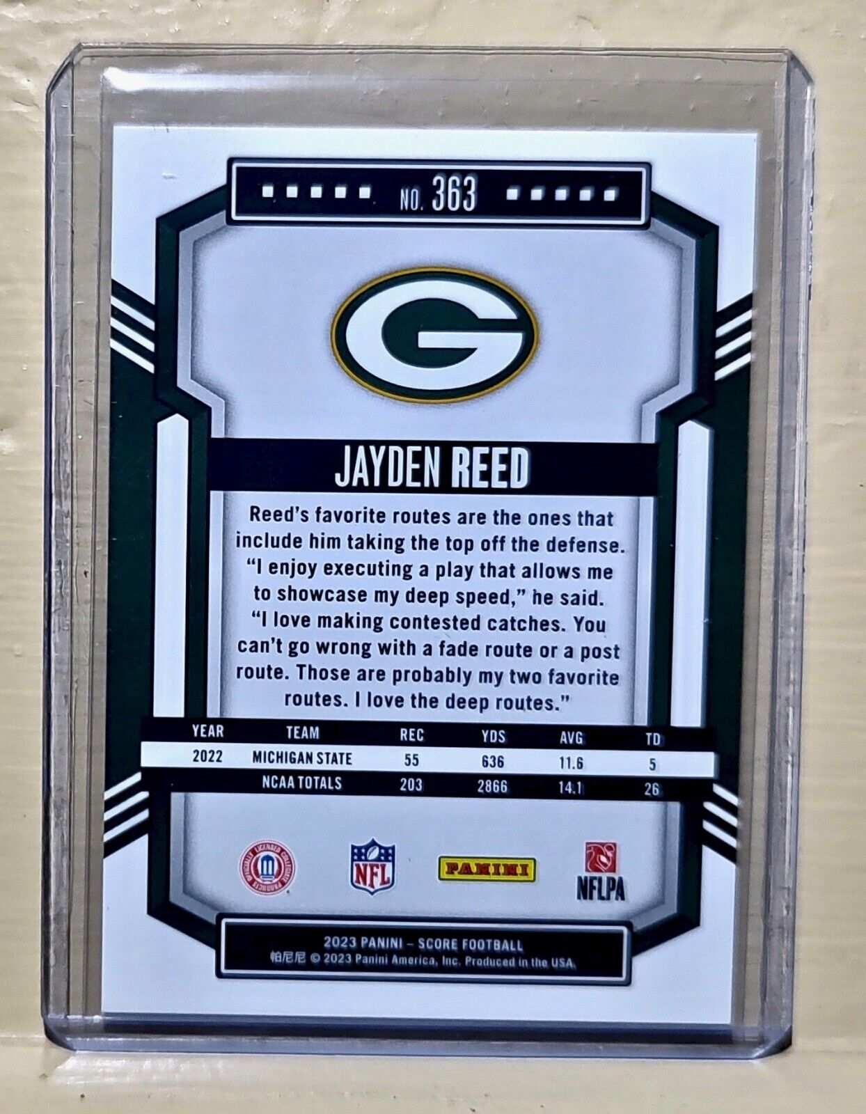 Jayden Reed 2023 Panini NFL #363 Score Rookie Football Card Green Bay Packers