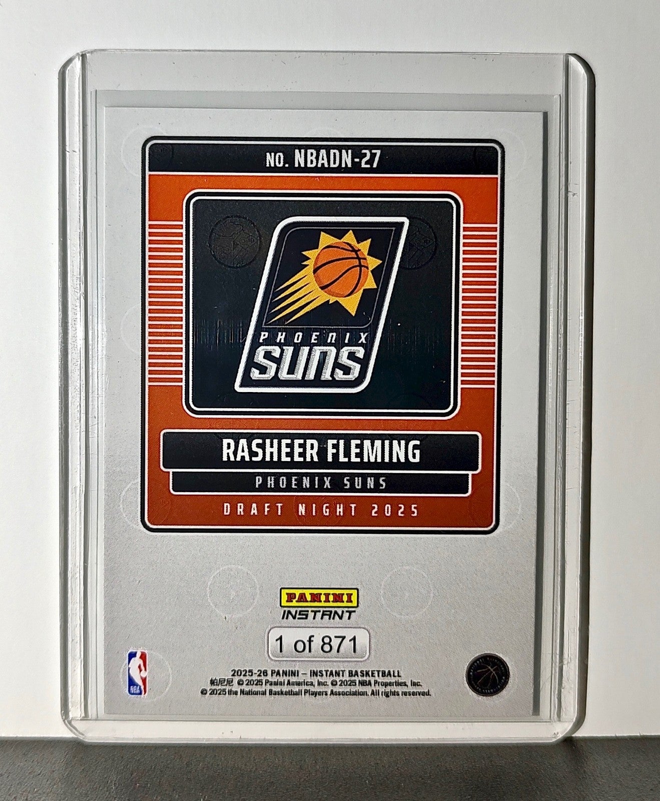 Rasheer Fleming Rookie 2025-26 Panini NBA #27 Draft Night Card Phoenix Suns