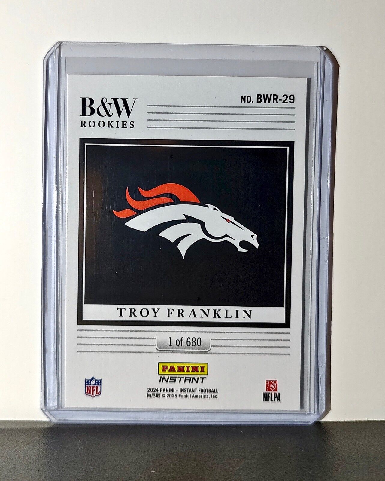Troy Franklin 2024 Panini NFL #29 Black & White Rookies Card Broncos 1 of 680