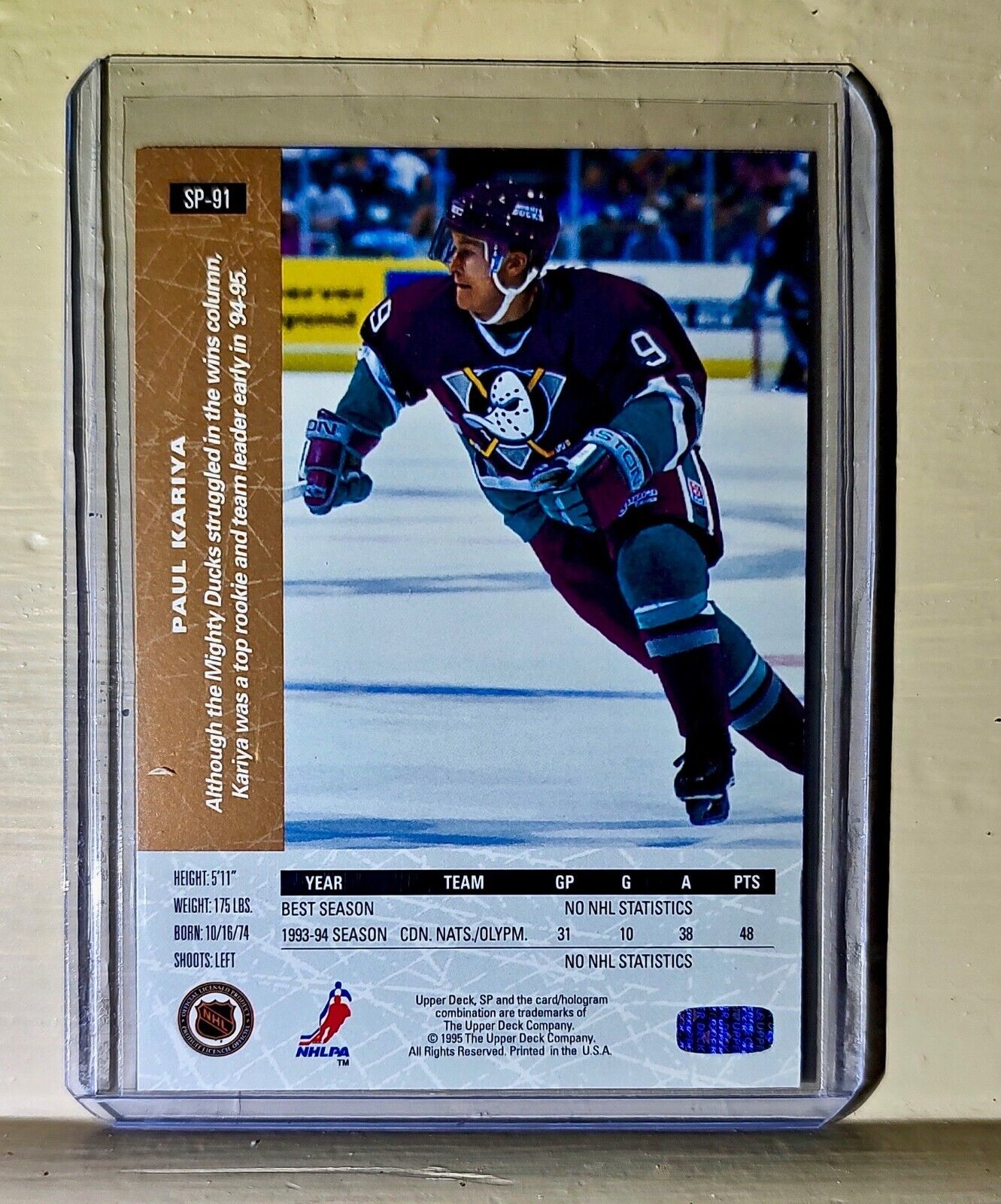 Paul Kariya 1995 Upper Deck SP #SP-91 Hockey Card Mighty Ducks