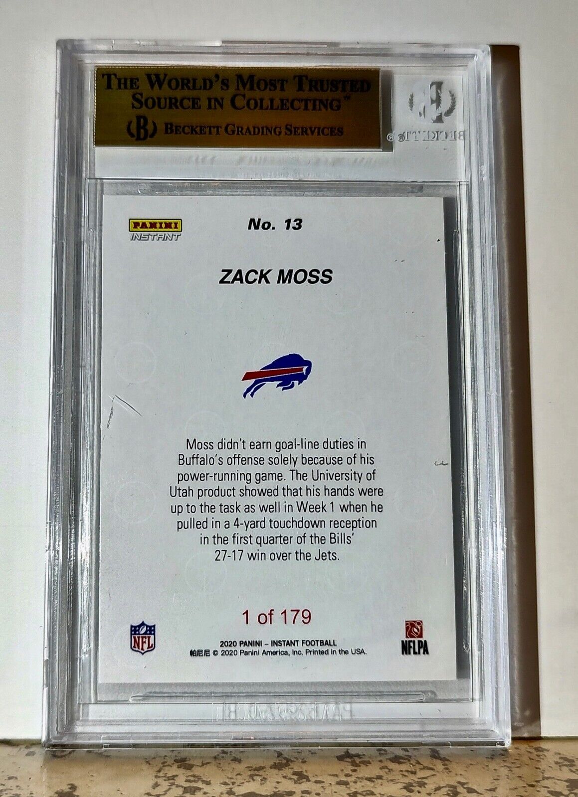 Zack Moss 2020 Panini NFL #13 Football Card 1 of 179 BGS 9.5 Gem Buffalo Bills