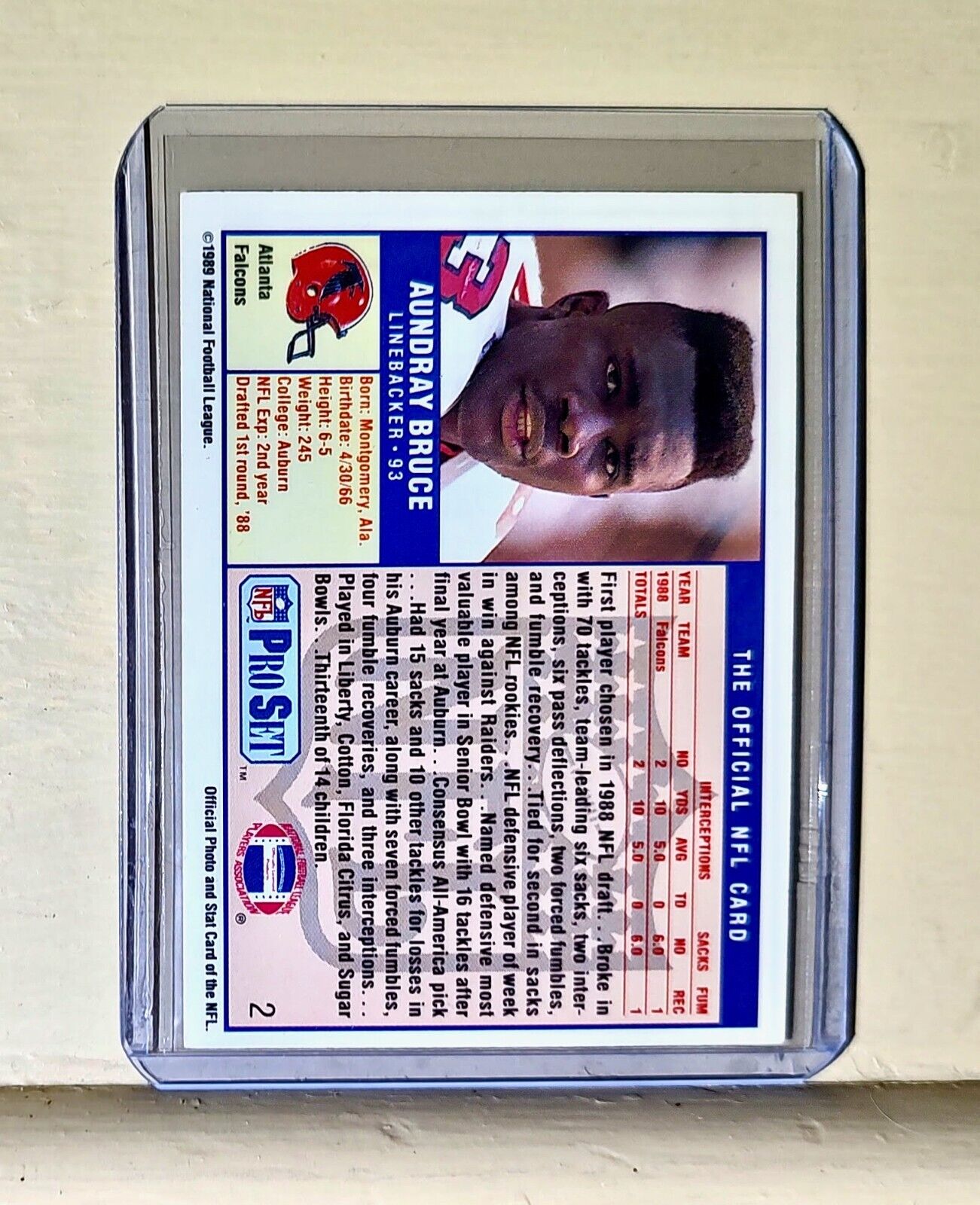 1989 Aundray Bruce The Official NFL Football Card #2 Atlanta Falcons