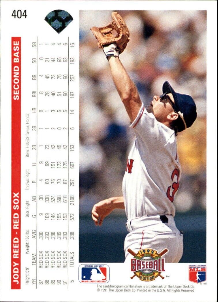 Jody Reed 1992 Upper Deck MLB #404 Baseball Card Boston Red Sox