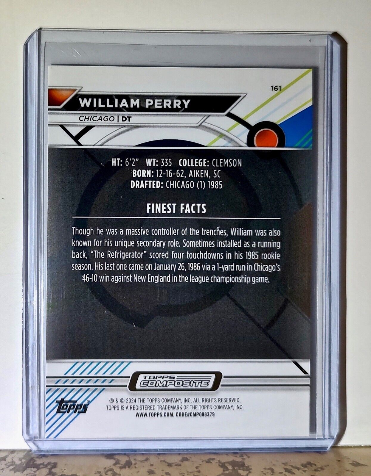 William Perry 2023 Topps Finest NFL #161 Football Card Chicago Bears