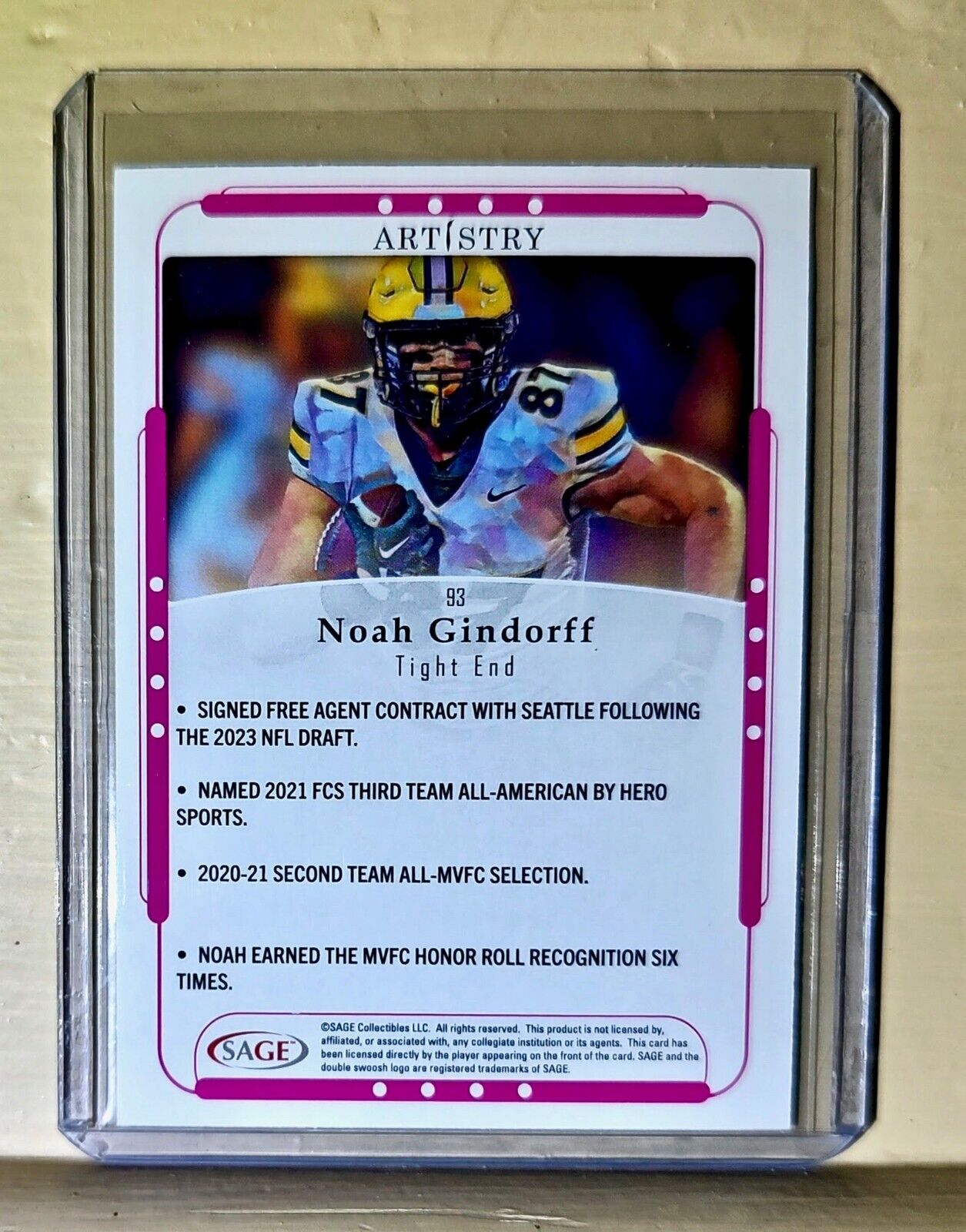 Noah Gindorff 2023 SAGE NFL Artistry Football #93 Card