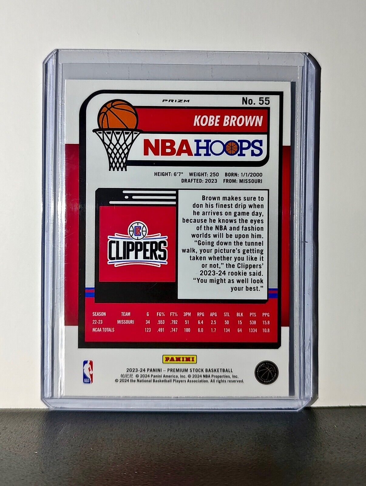 Kobe Brown 2023-24 Panini Premium NBA Hoops #55 Disco Prizm Rookie Card Clippers