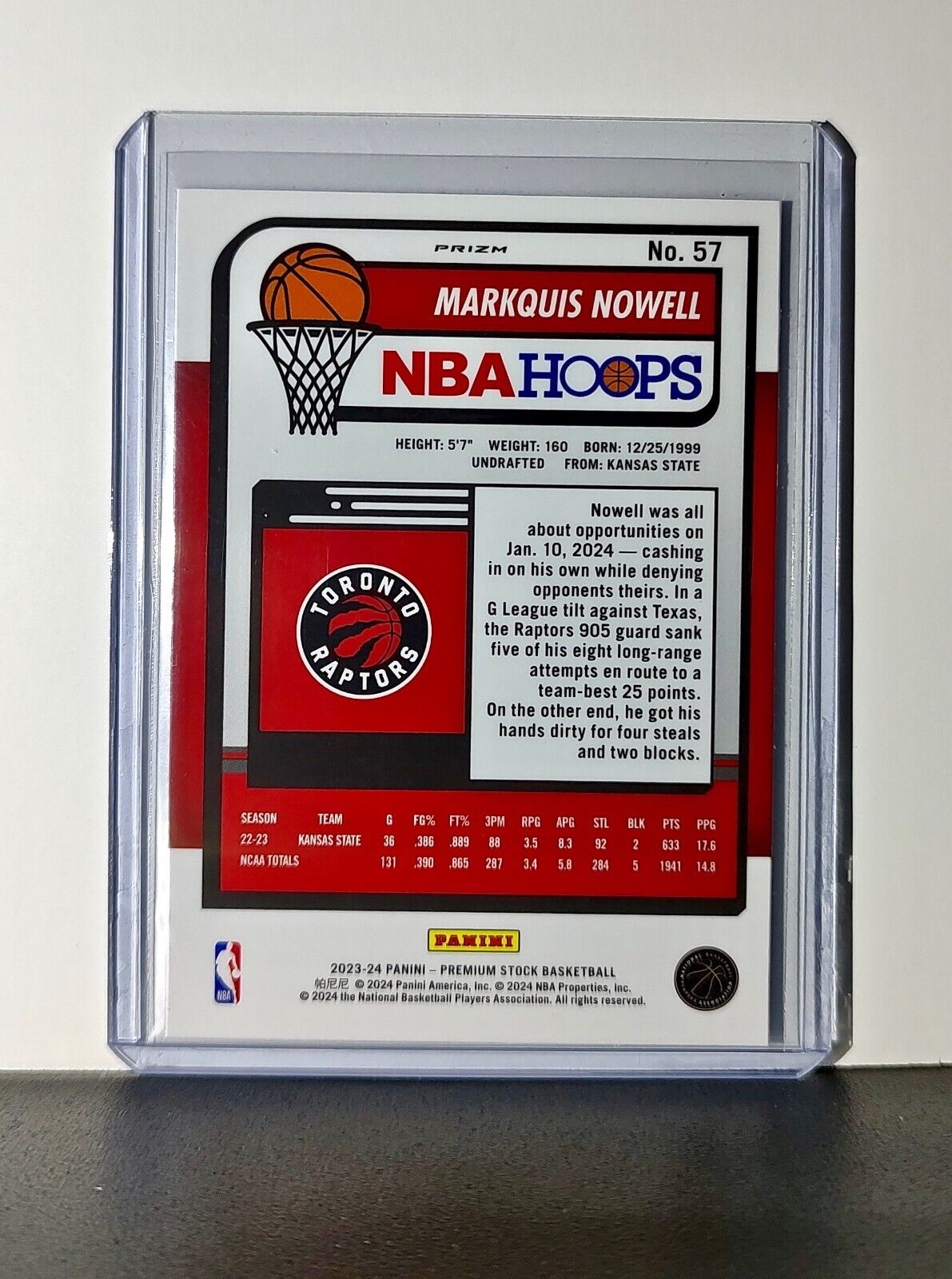 Markquis Nowell 2023-24 Panini Premium NBA Hoops #57 Rookie Pulsar Prizm Raptors