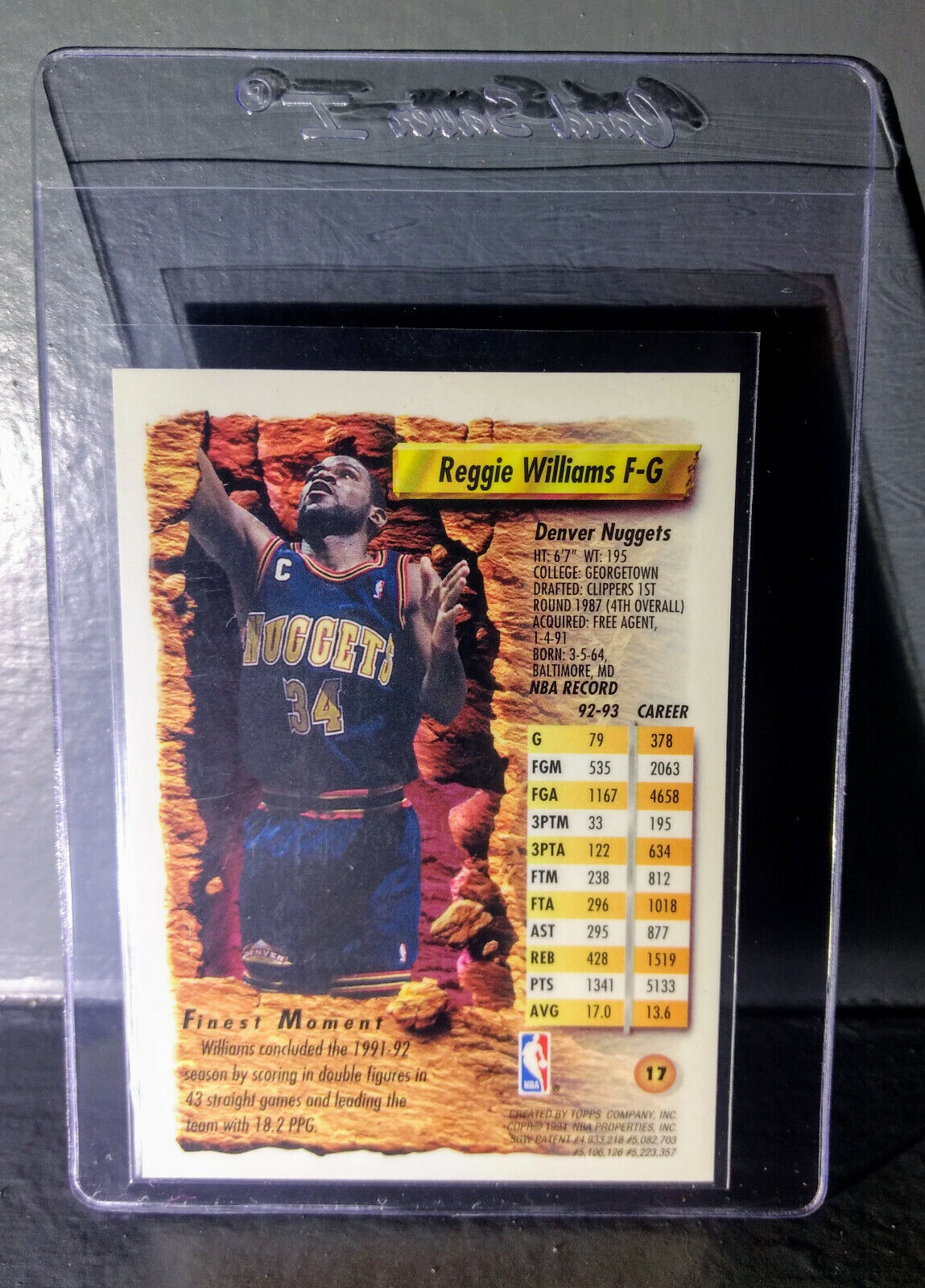 1993-94 Topps Finest Reggie Williams #17 Basketball Card