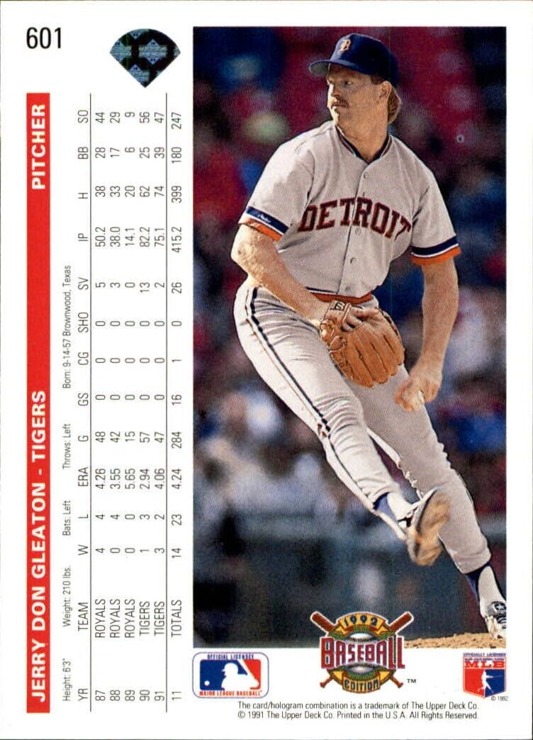 Jerry Don Gleaton 1992 Upper Deck MLB #601 Baseball Card Detroit Tigers