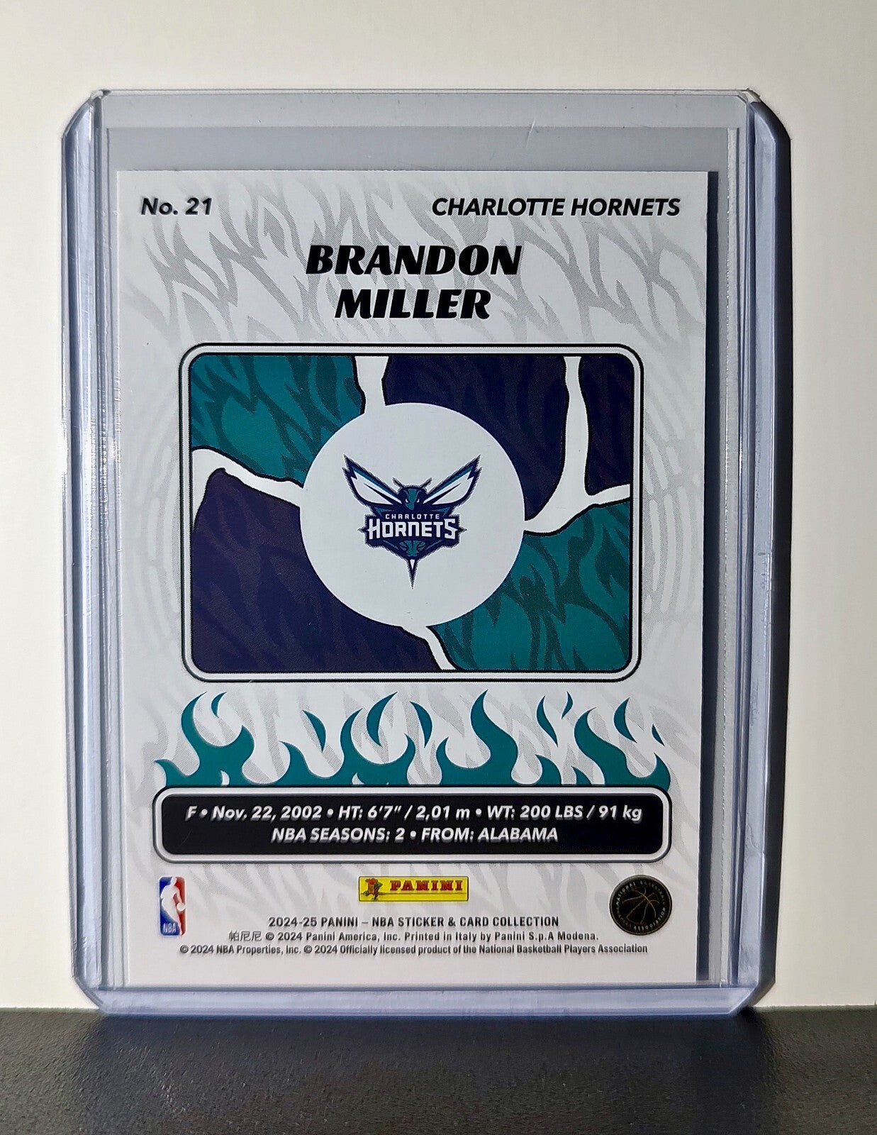 Brandon Miller Rookie 2024-25 Panini NBA #21 Foil Sticker Card Charlotte Hornets