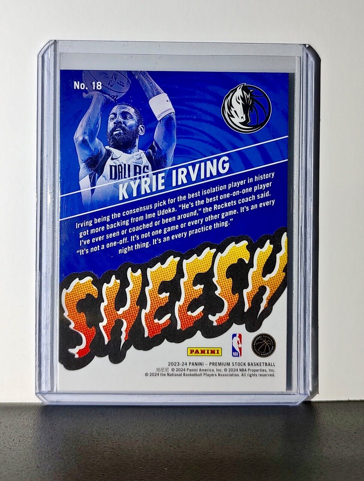 Kyrie Irving 2023-24 Panini Premium Stock NBA Hoops SHEESH #18 Card Mavericks