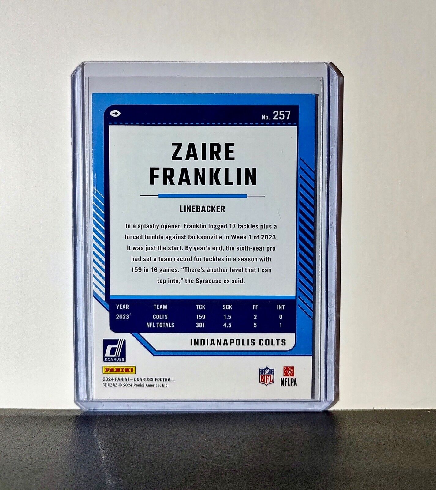 Zaire Franklin 2024 Panini Donruss NFL #257 Card Indianapolis Colts