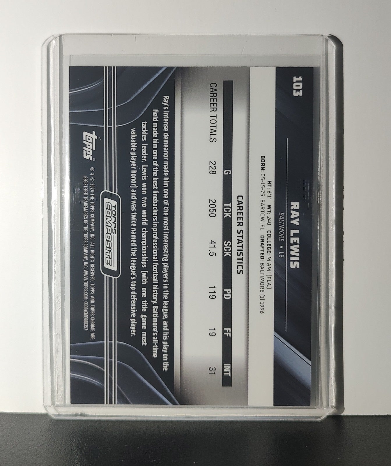 Ray Lewis 2023 Topps Chrome Black NFL #103 Card Baltimore Ravens