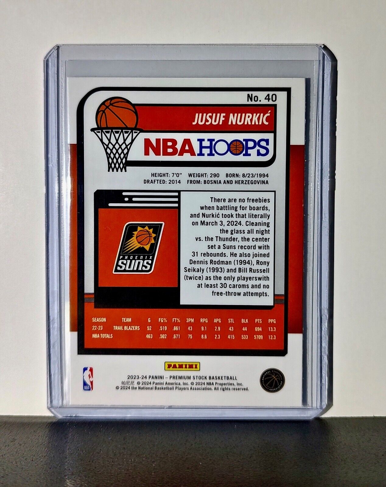Jusuf Nurkic 2023-24 Panini Premium Stock NBA Hoops #40 Card Phoenix Suns