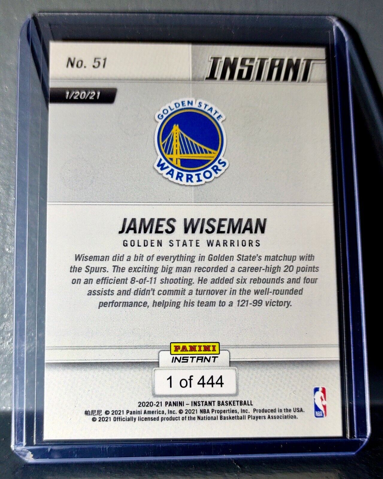 James Wiseman 2020-21 Panini NBA Instant #51 Rookie Basketball Card 1 of 444