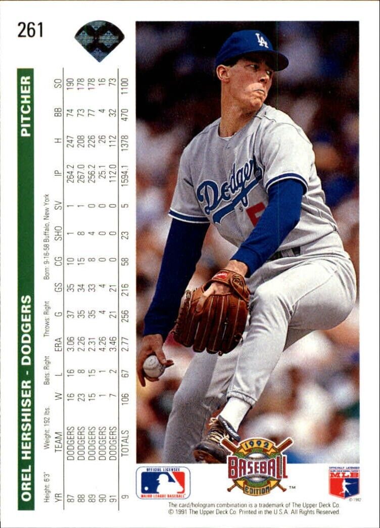Orel Hershiser 1992 Upper Deck MLB #261 Baseball Card Los Angeles Dodgers