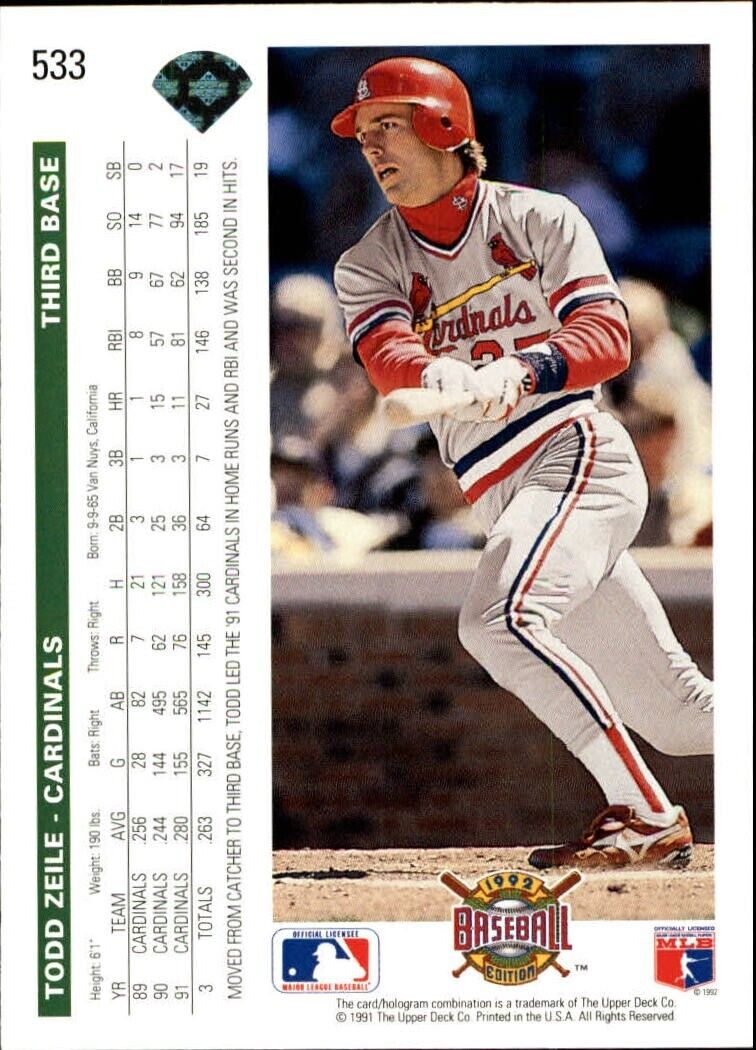 Todd Zeile 1992 Upper Deck MLB #533 Baseball Card St. Louis Cardinals