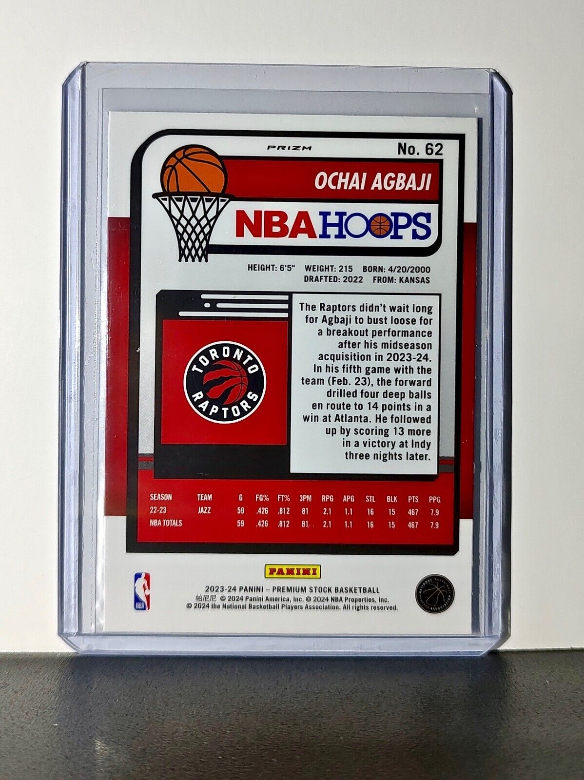 Ochai Agbaji 2023-24 Panini Premium NBA Hoops #62 Pulsar Prizm Raptors