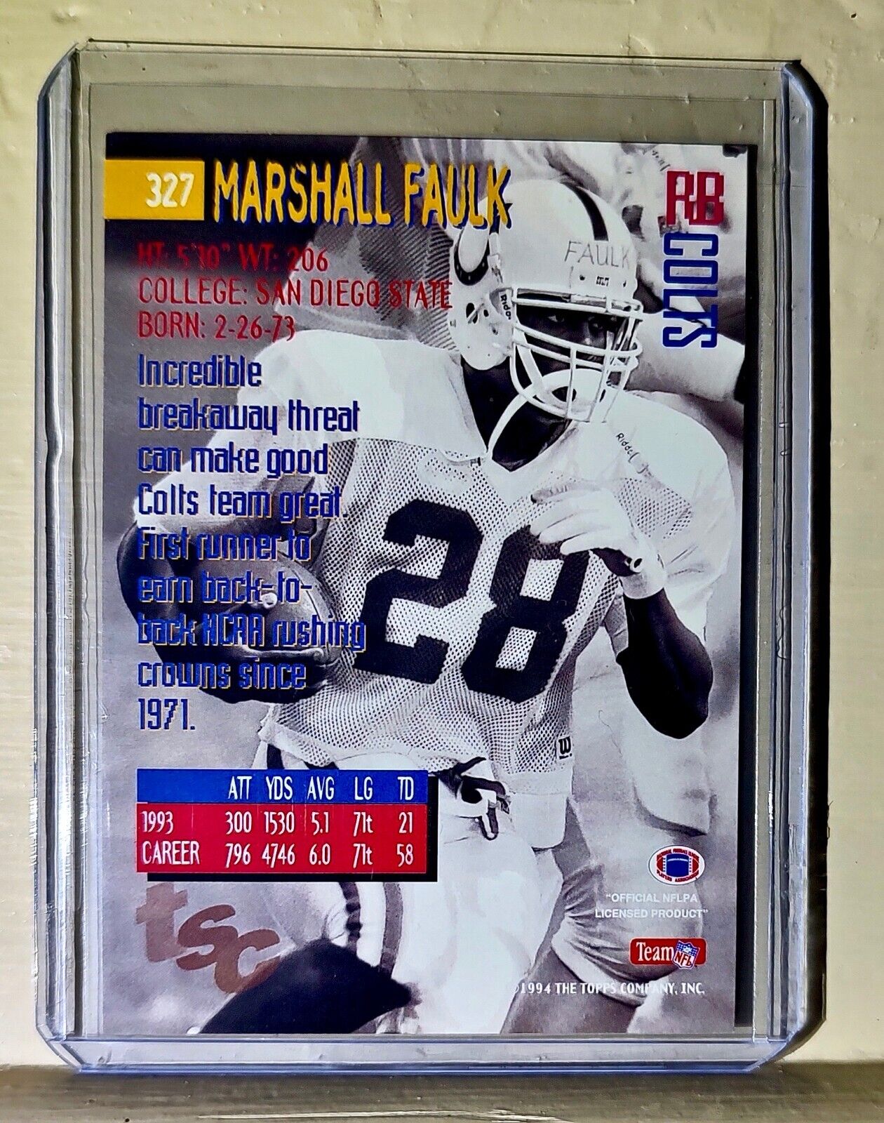 Marshall Faulk 1994 Topps Stadium Club Draft Pick Football #327 NFL Card Colts