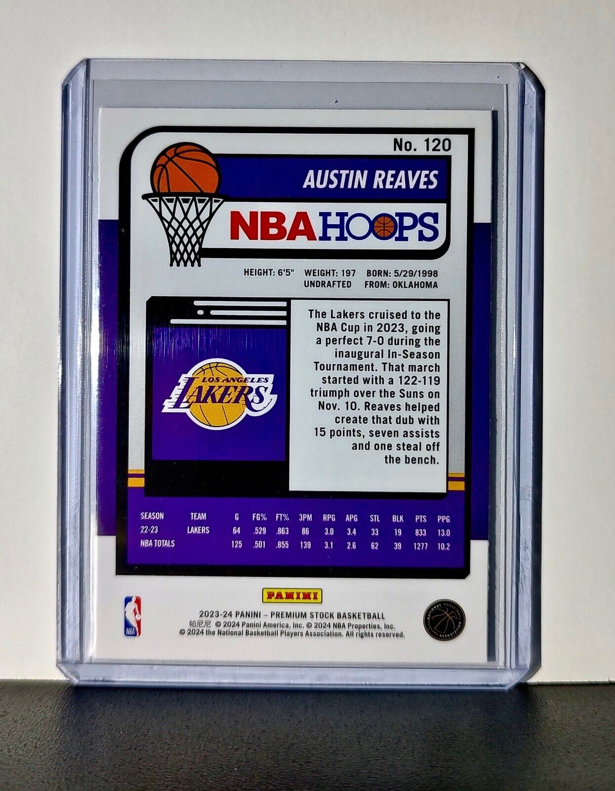 Austin Reaves 2023-24 Panini Premium Stock NBA Hoops #120 Card LA Lakers
