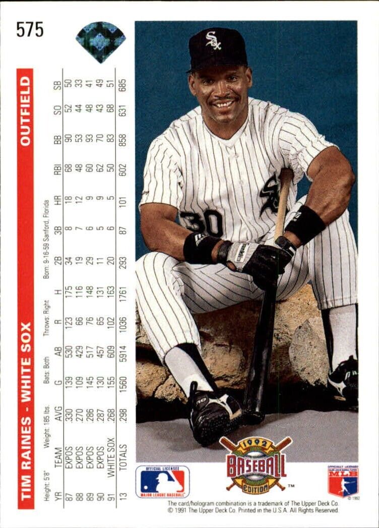 Tim Raines 1992 Upper Deck MLB #575 Baseball Card Chicago White Sox