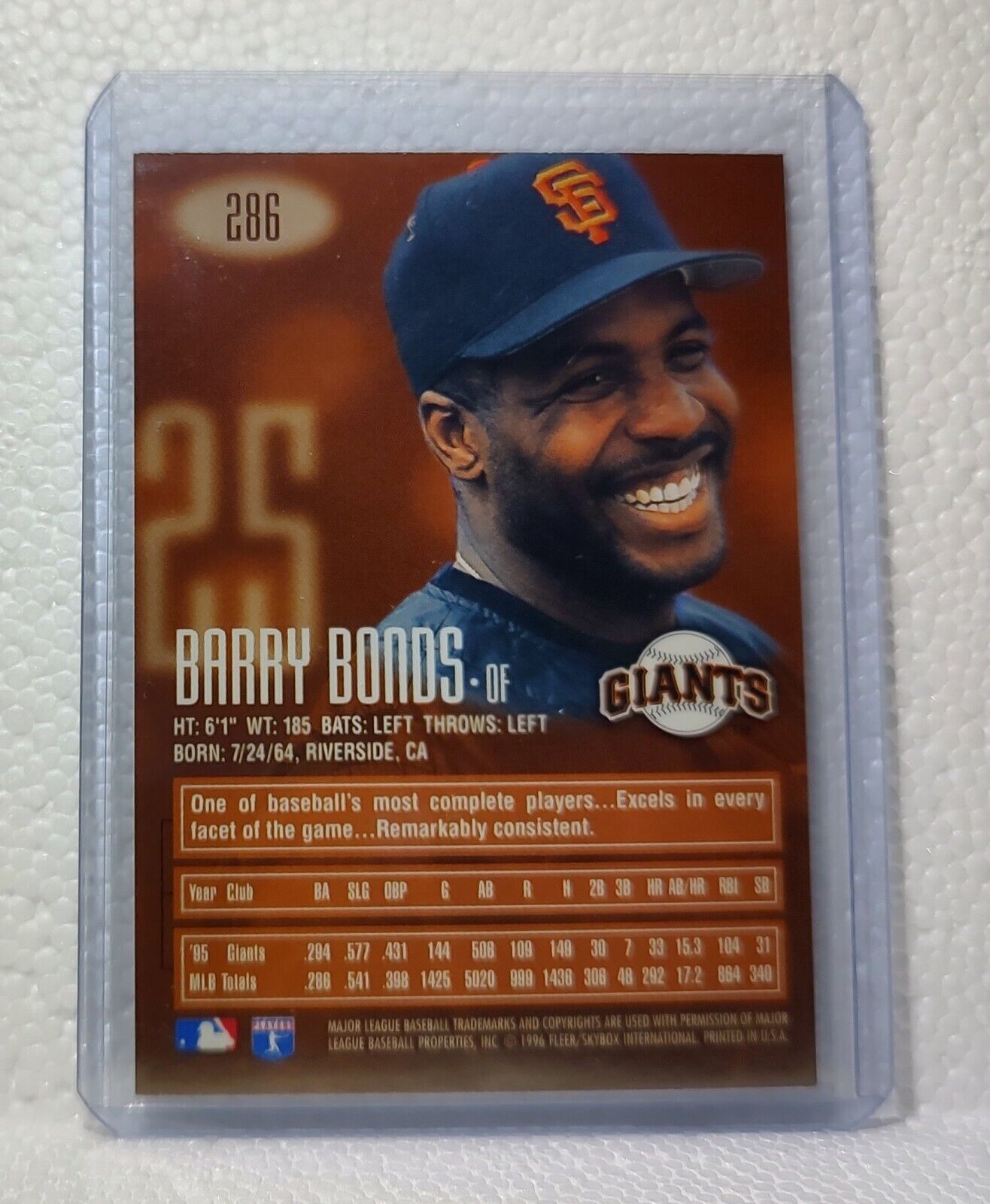 Barry Bonds 1996 Skybox E-motion XL MLB #286 Baseball Card San Francisco Giants