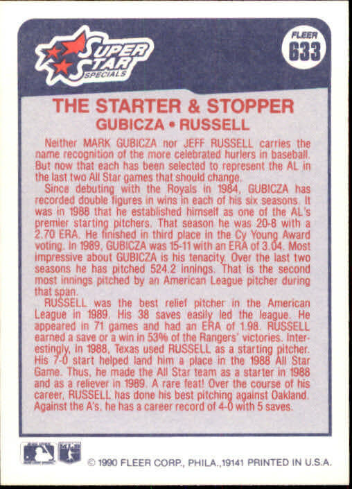 1990 Mark Gubicza / Jeff Russell Fleer Baseball Card #633