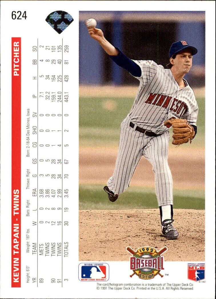Kevin Tapani 1992 Upper Deck MLB #624 Baseball Card Minnesota Twins