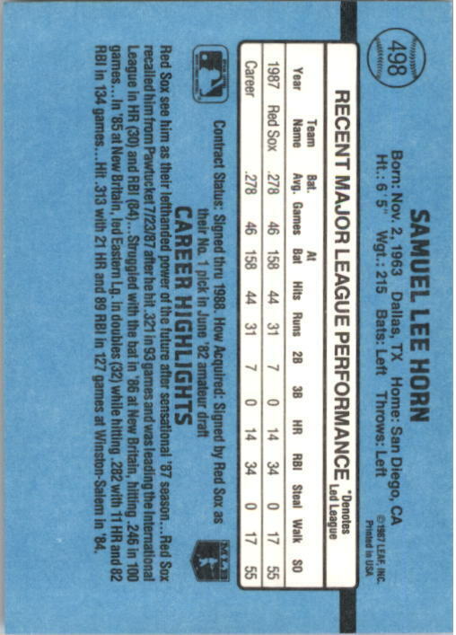 1988 Sam Horn Donruss Baseball Card #498