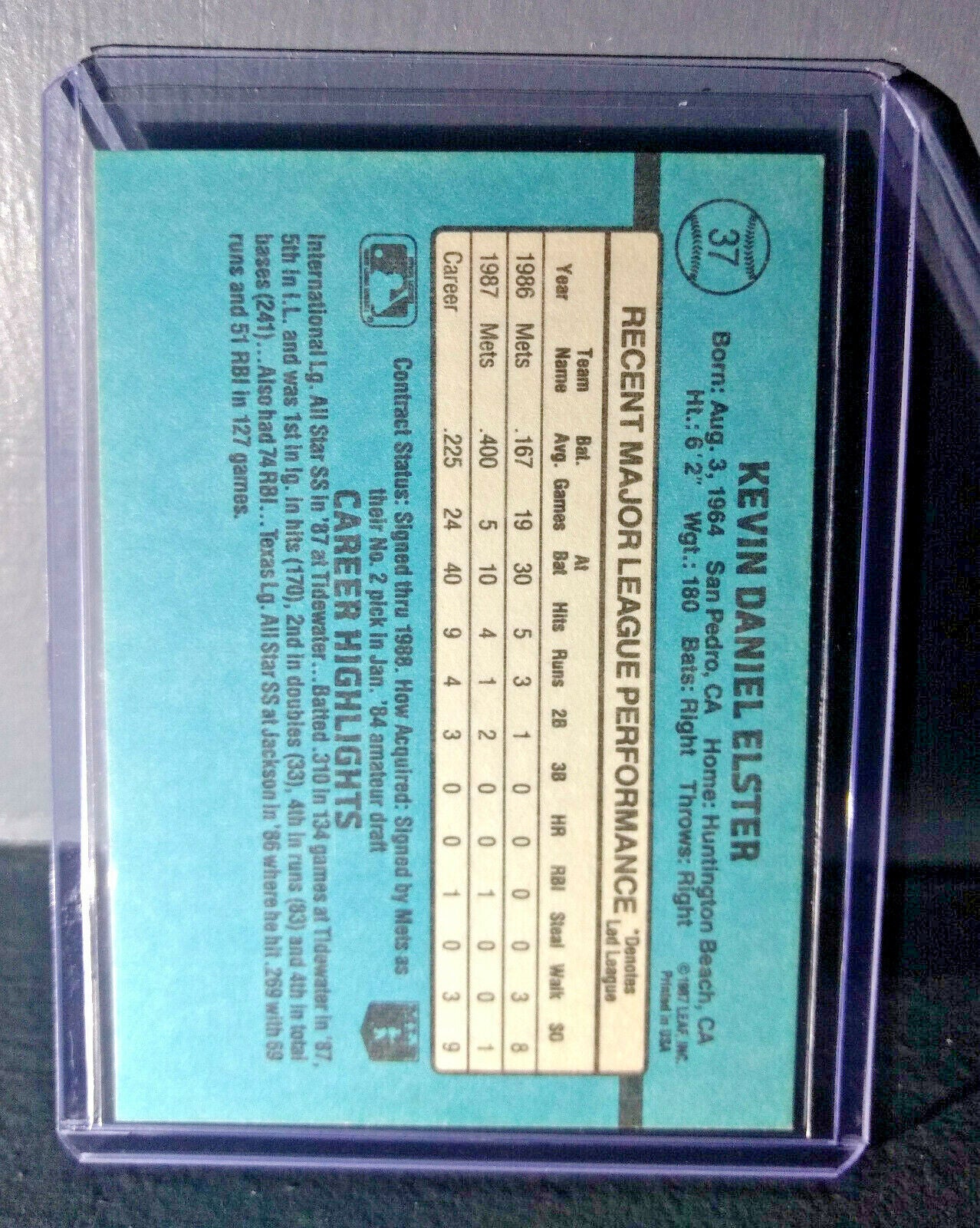 1988 Kevin Elster Donruss Rated Rookie #37 Baseball Card