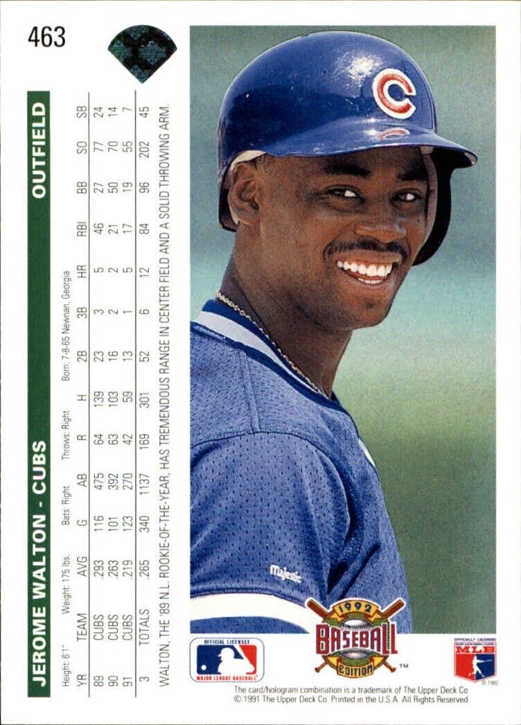 Jerome Walton 1992 Upper Deck MLB #463 Baseball Card Chicago Cubs