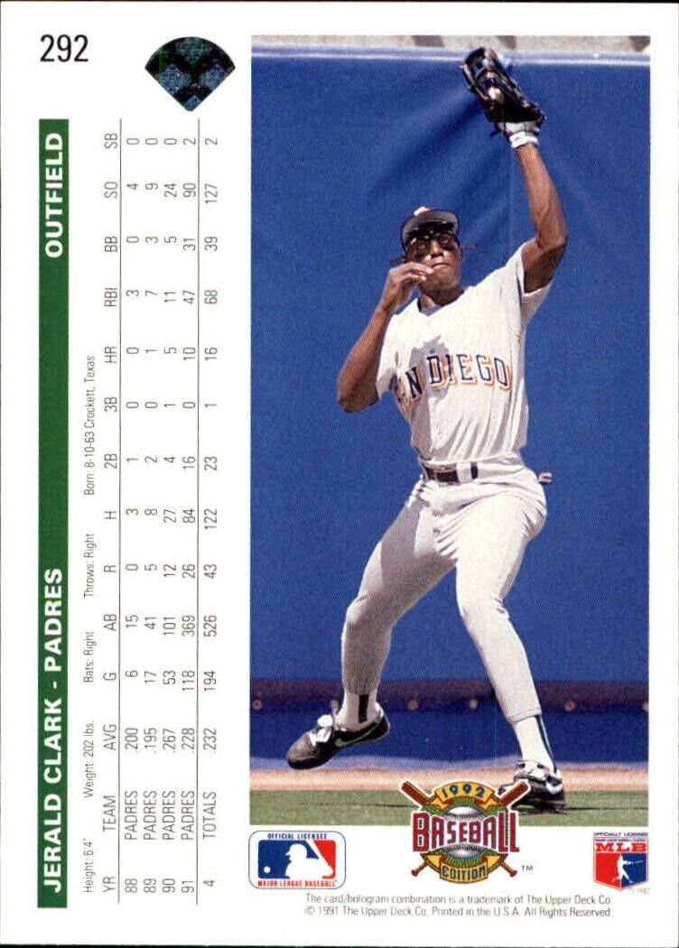 Jerald Clark 1992 Upper Deck MLB #292 Baseball Card San Diego Padres