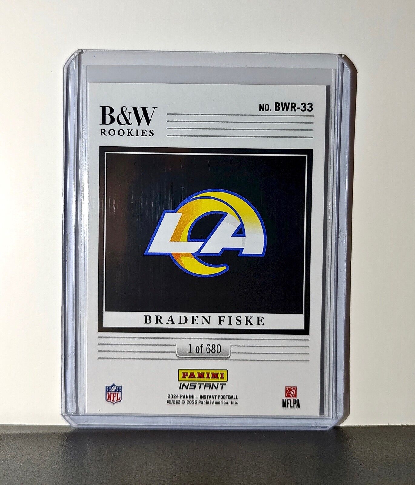 Braden Fiske 2024 Panini NFL #33 Black & White Rookies Card LA Rams 1 of 680