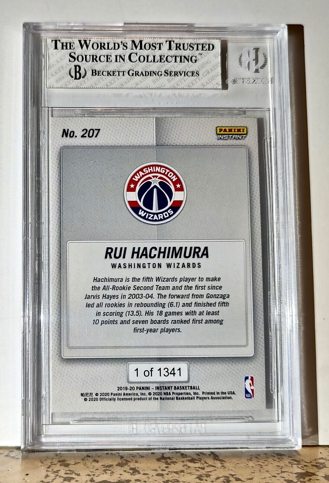 Rui Hachimura 2019-20 Panini NBA #207 Rookie 1 of 1341 BGS 8 Washington Wizards