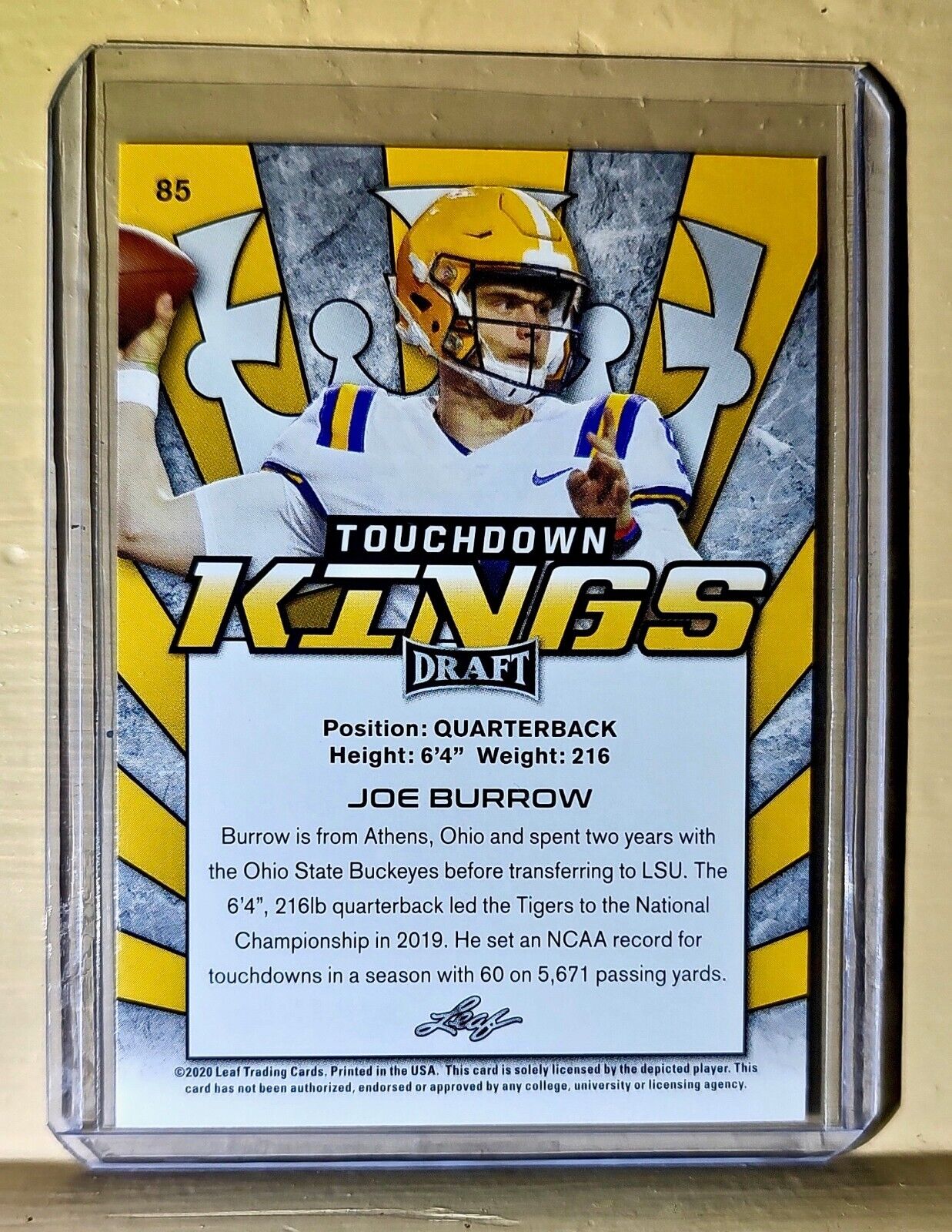 Joe Burrow 2020 Leaf Draft Touchdown Kings Silver Football #85 NFL Rookie Card