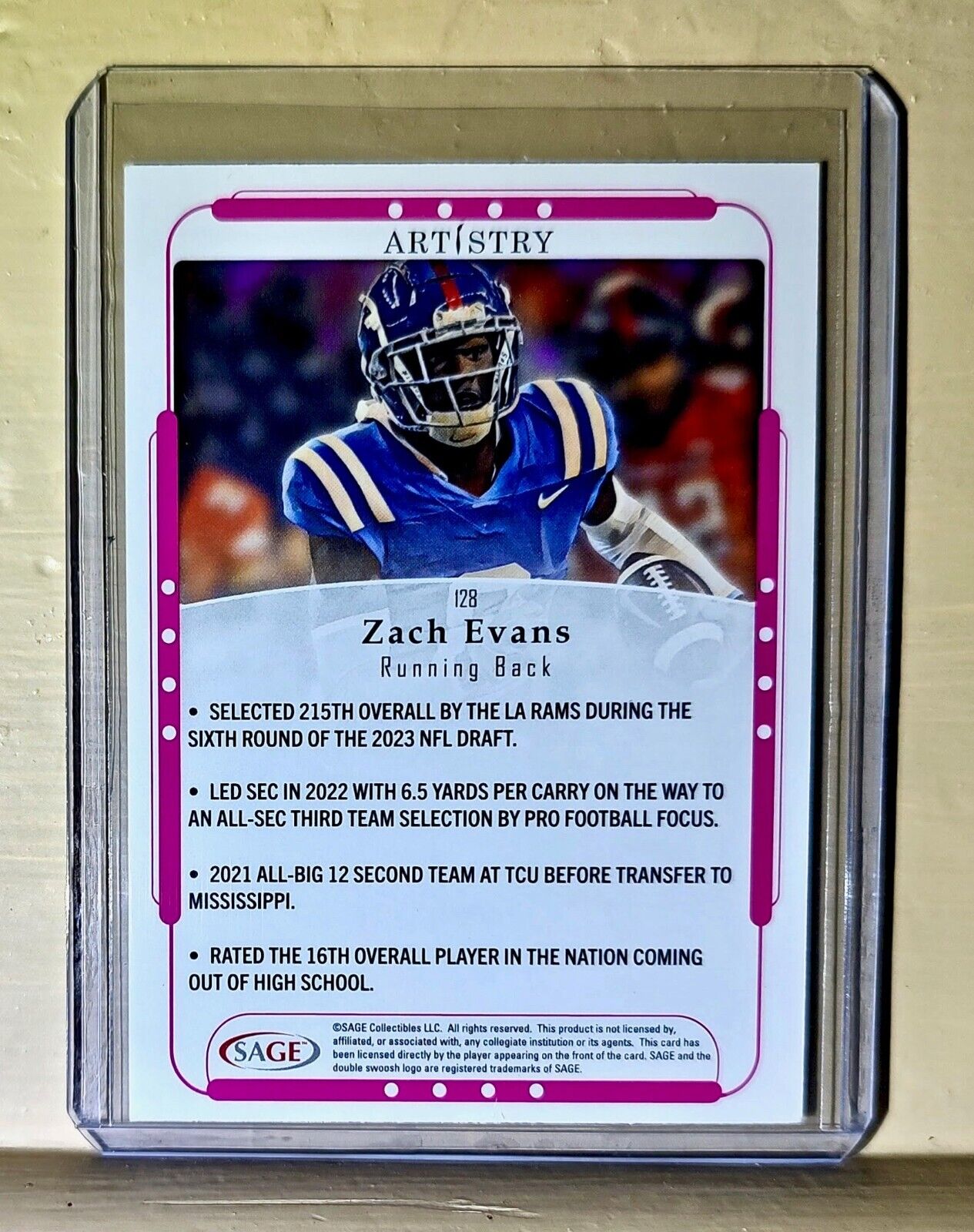 Zach Evans 2023 SAGE NFL Artistry Football #128 Card