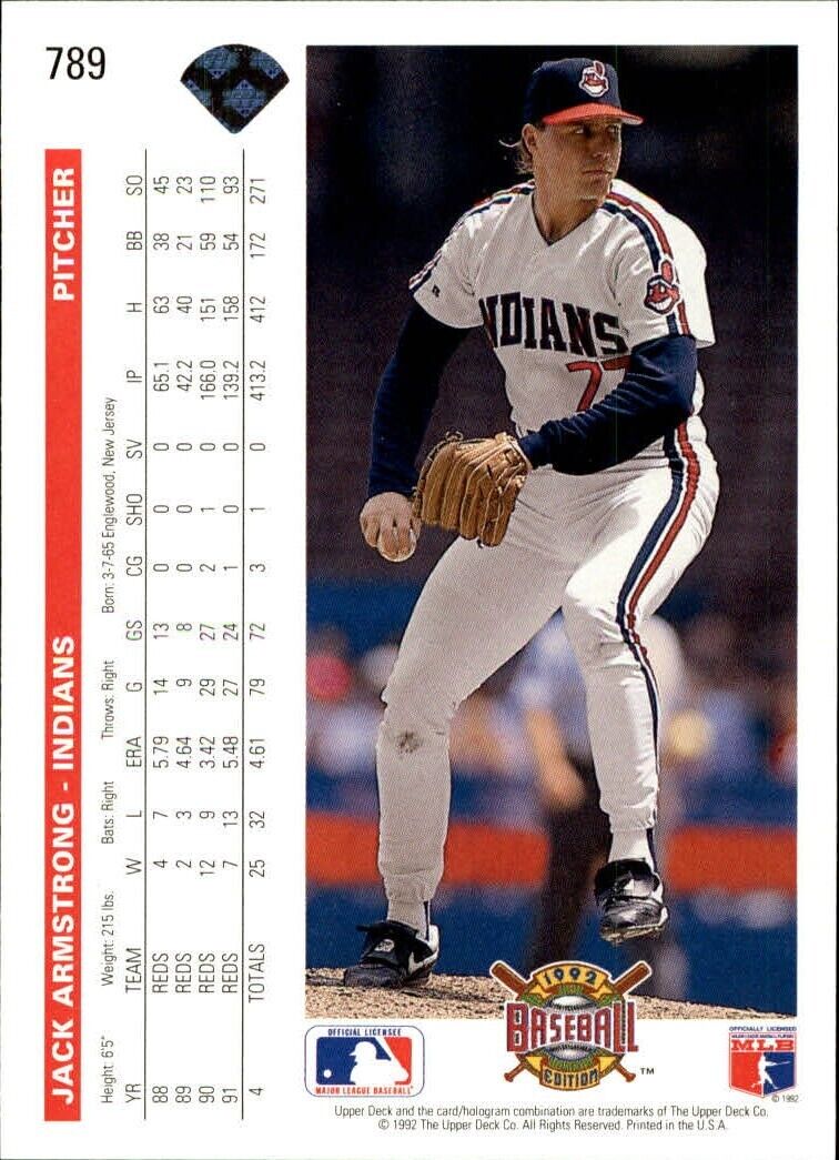Jack Armstrong 1992 Upper Deck MLB #789 Baseball Card Cleveland Indians