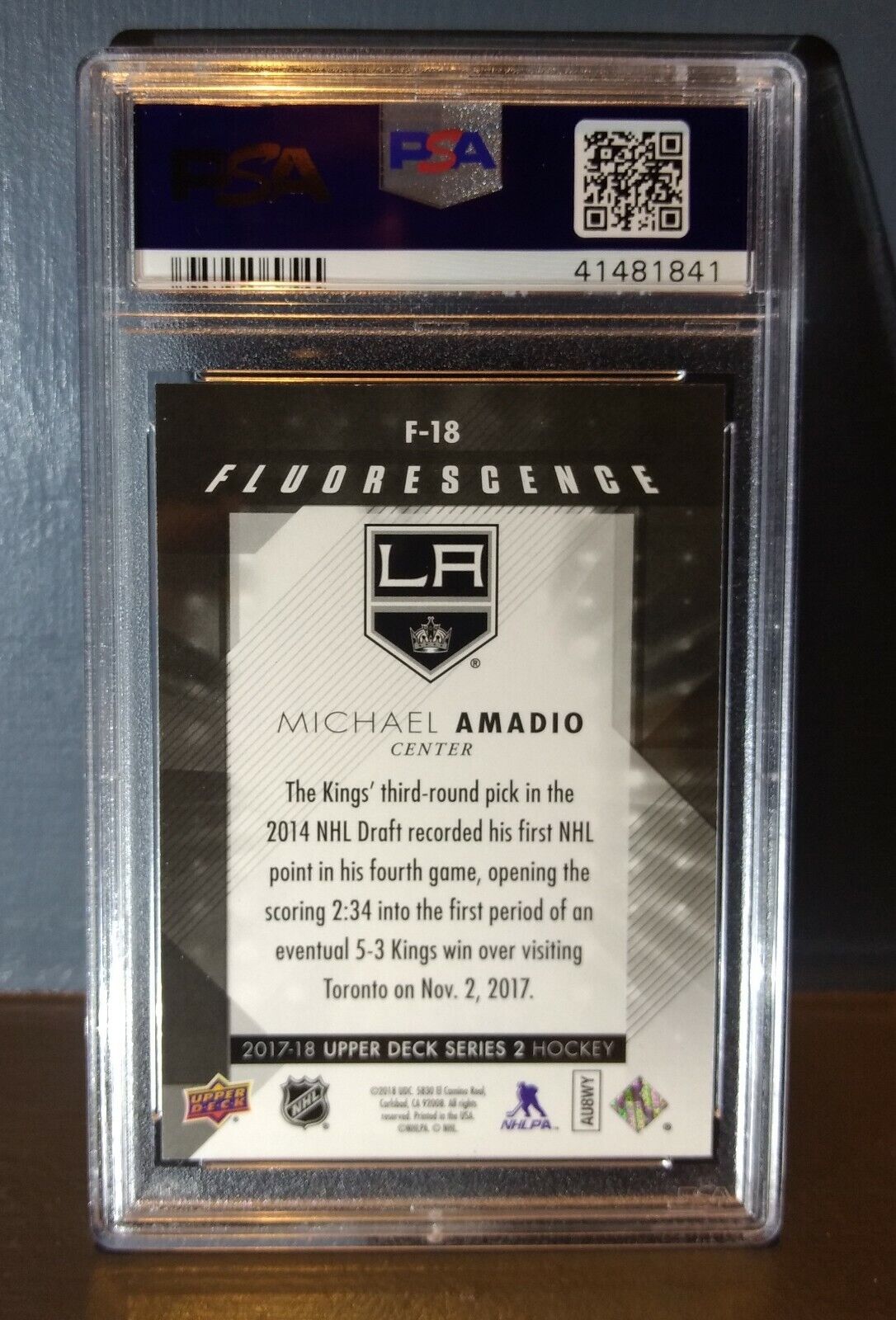 Michael Amadio 2017 Upper Deck Fluorescence #F-18 Hockey Card PSA 9 MINT