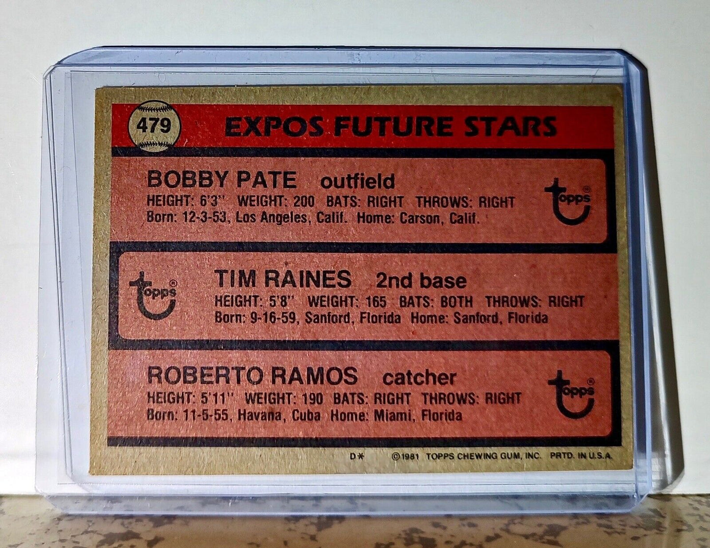 Raines / Ramos / Pate 1981 Topps Future Stars MLB #479 Card Montreal Expos