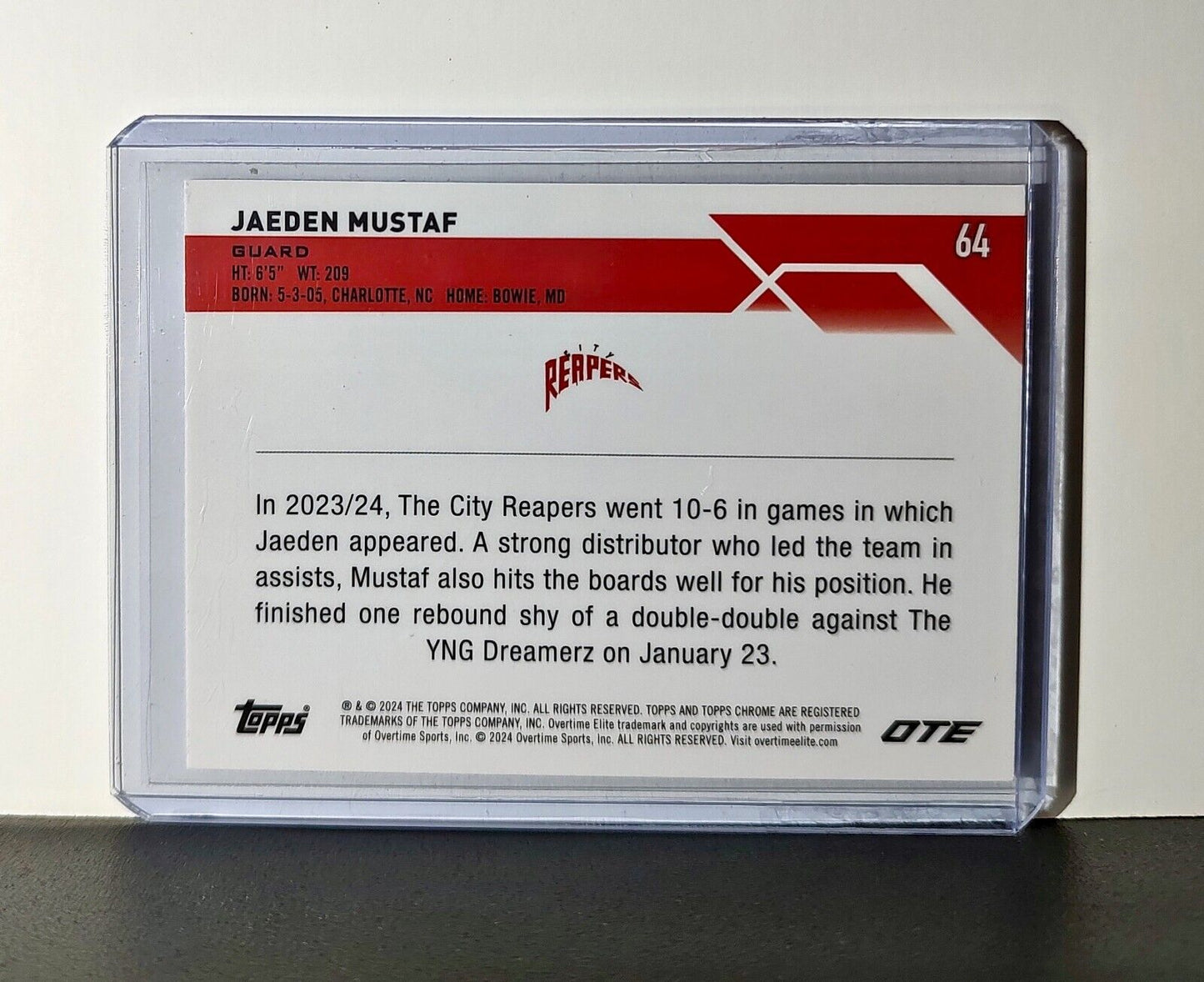 Jaeden Mustaf Rookie Card 2023-24 Topps Chrome Overtime #64 City Reapers
