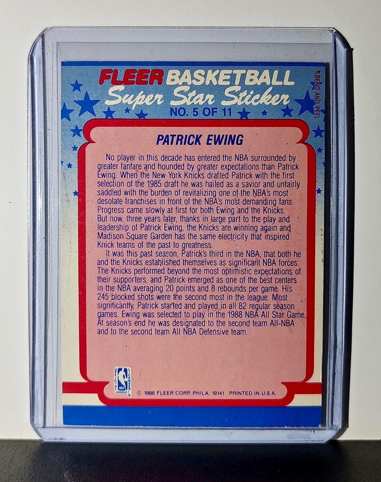 Patrick Ewing 1988 Fleer NBA #5 Super Star Sticker Card New York Knicks
