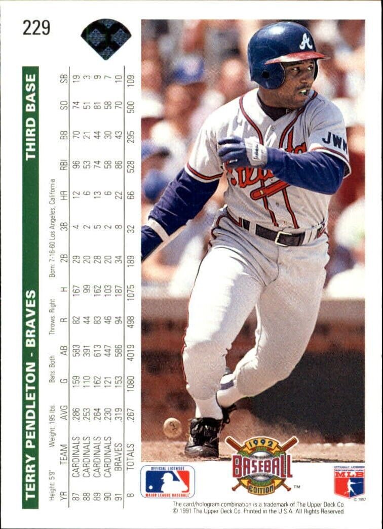 Terry Pendleton 1992 Upper Deck MLB #229 Baseball Card Atlanta Braves