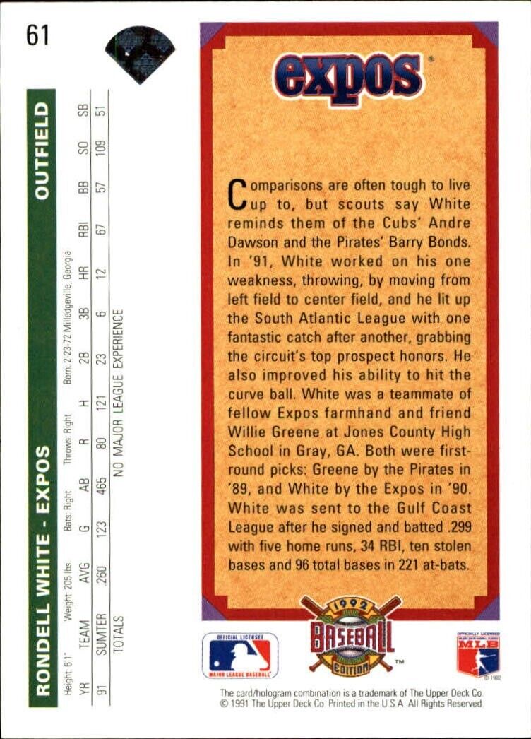 Rondell White 1992 Upper Deck MLB #61 Baseball Card Montreal Expos