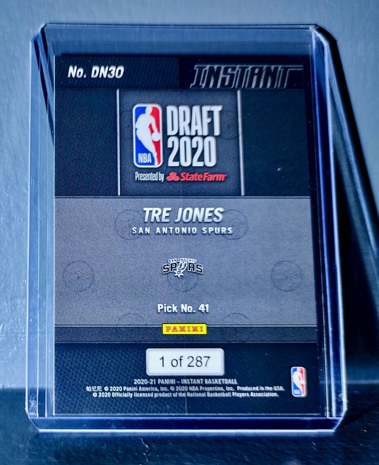 Tre Jones 2020-21 Panini NBA Draft Night #30 Basketball Rookie Card 1 of 287