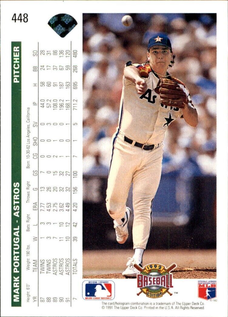 Mark Portugal 1992 Upper Deck MLB #448 Baseball Card Houston Astros
