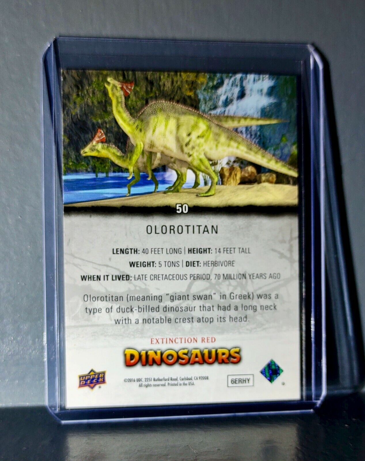 2015 Upper Deck Dinosaurs Olorotitan Extinction Red Parallel #50 Card