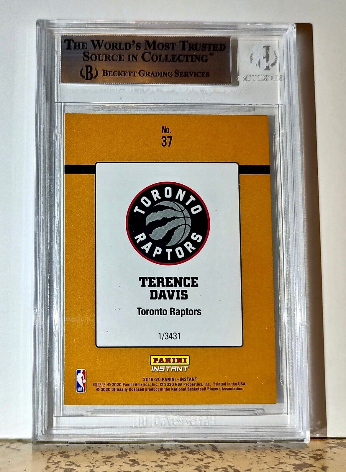 Terence Davis 2019-20 Panini NBA #37 Rated Rookies 1/3431 BGS 9 Mint Raptors
